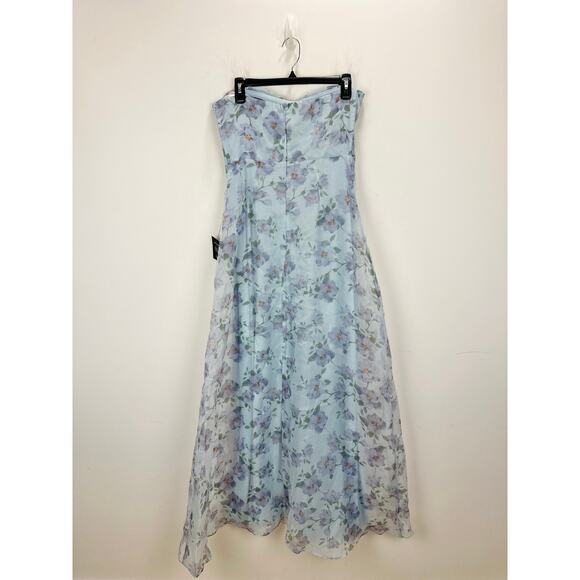 Lulus Chic Preciousness Light Blue Floral Organza Bustier Maxi Dress Medium NWT - Picture 7 of 12